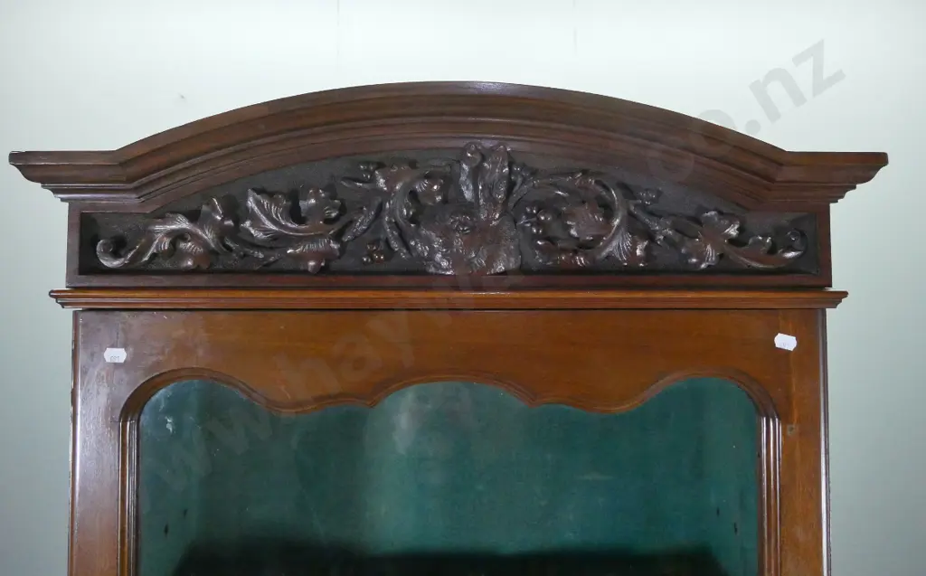 vintage gun cabinet w/carved top panel, drawer w/drop handles, lockable cupboard base Image 1++