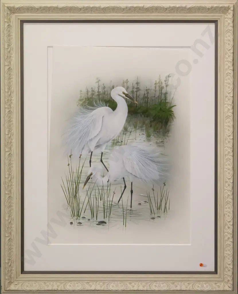 J Marshall framed watercolour herons H-770 W-590 (framing needs attention) Image 1++