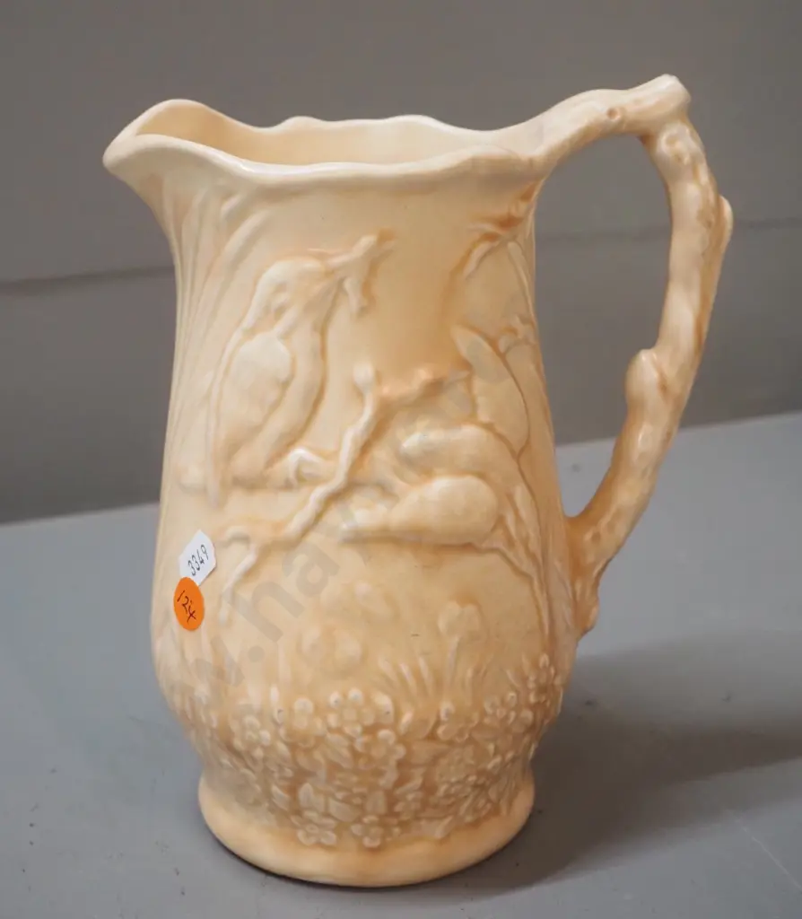 Arthur Wood kingfisher relief pattern pottery jug - small manufacturing fault on top of handle H210 Image 1++