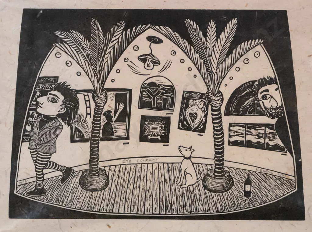Katy Buess 1993 - unframed print "eye contact" H-290 W-410 Image 1++