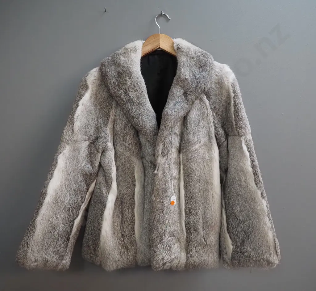 grey fur jacket with Mooney's Made in New Zealand label Image 1++
