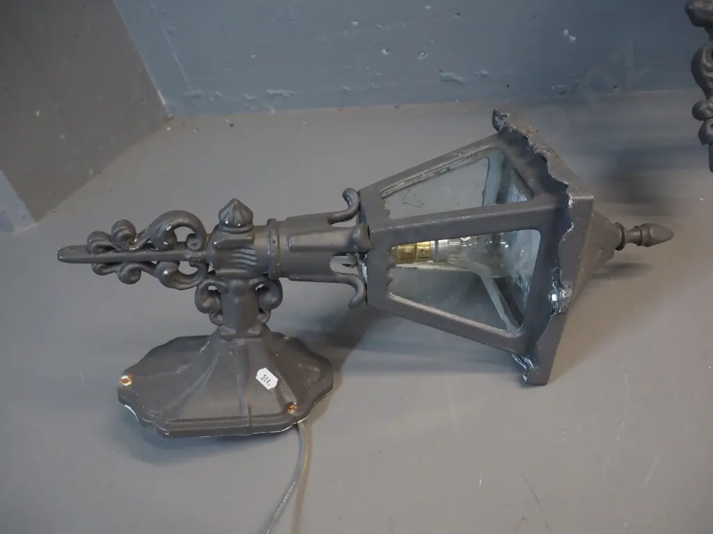 2x  cast metal and glass light fittings - double and single - chipping to paint - double is H460 W400 Image 1++