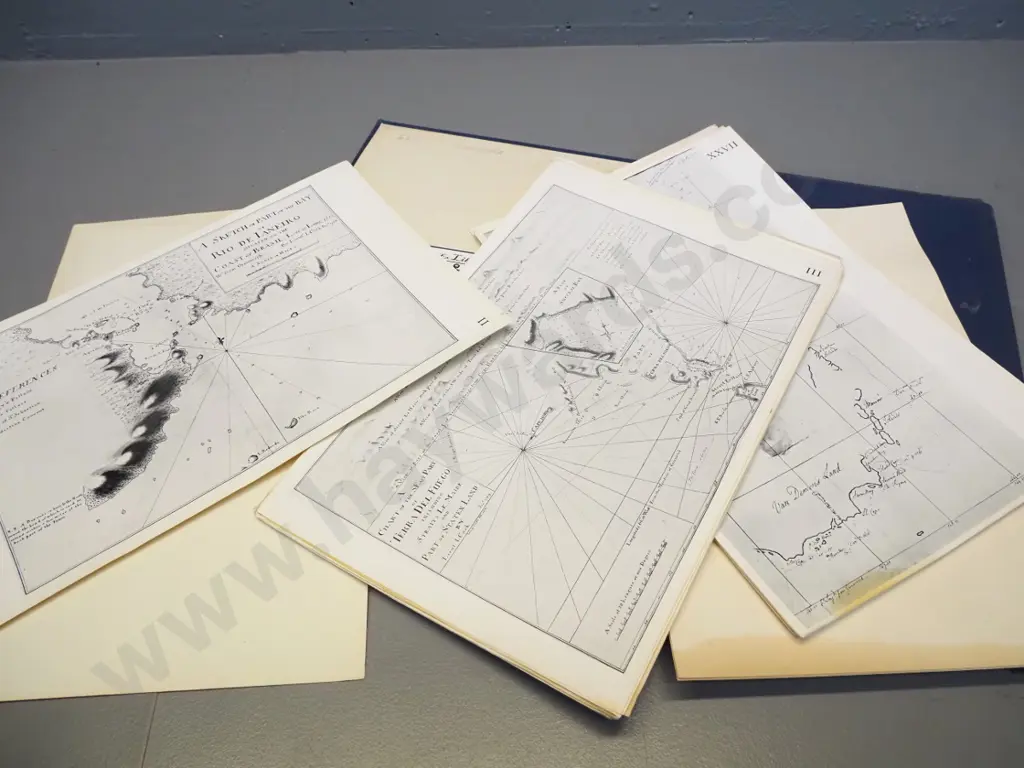Journals of Captain James Cook - charts and views, loose sheets in hard covers, missing two, pub. Hakluyt Society 1955 Image 1++