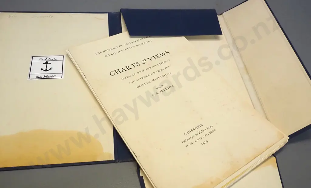 Journals of Captain James Cook - charts and views, loose sheets in hard covers, missing two, pub. Hakluyt Society 1955 Image 1++