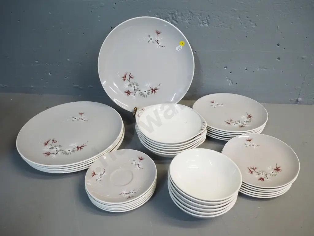 assorted Royal Doulton Frost Pine tableware - 6 each dinner plates, luncheons, sides, coupes, etc. - no cups Image 1++