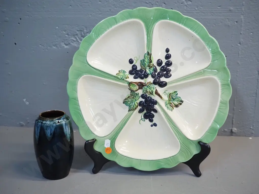 Carlton Ware segmented grape motif plate D-340 and a small vase, marked only '103' Image 1++