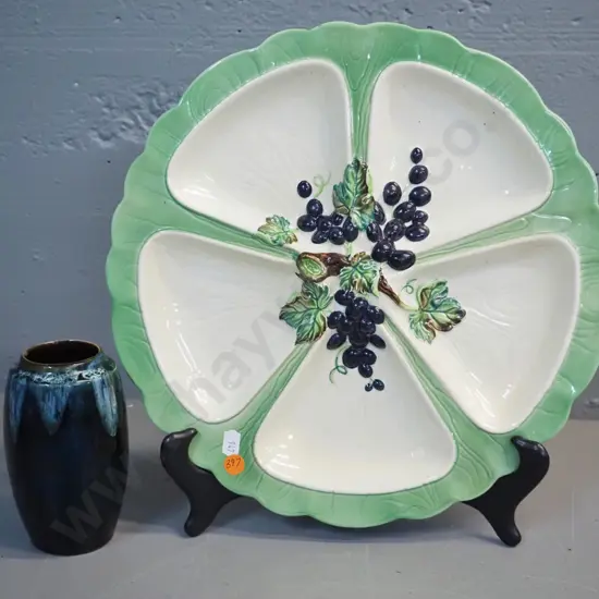Carlton Ware segmented grape motif plate D-340 and a small vase, marked only '103'