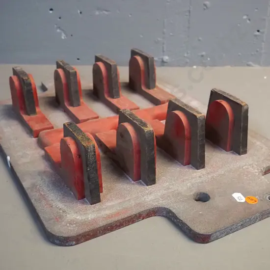 cast aluminium and wood foundry or engineering form / model - marked 'Ashpan hinges' L-520 W-340