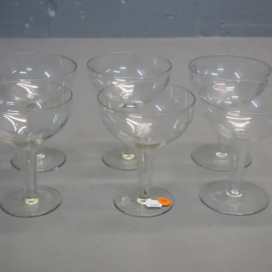 set of 6 hollow-stemmed champagne glasses with etched rose pattern H-120