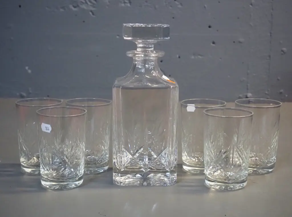cut crystal stoppered whisky decanter H230 and 6 matching glasses Image 1++