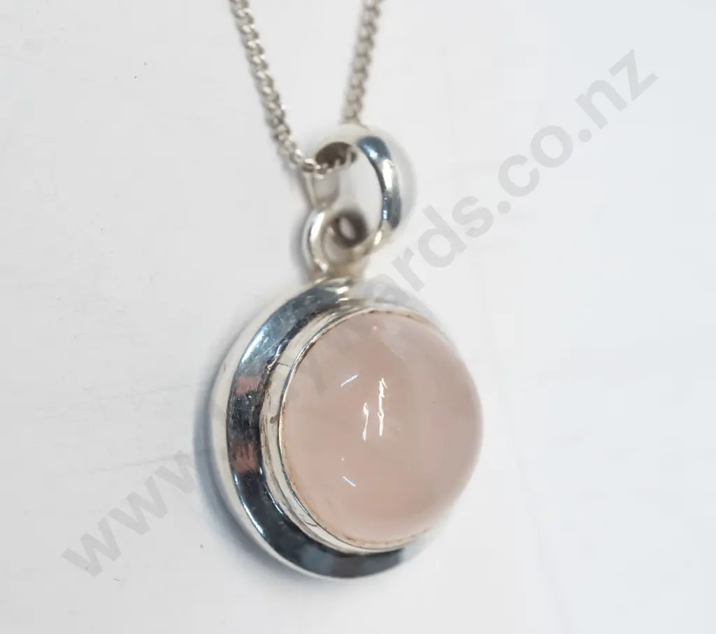 silver necklace with pink stone stamped 925 Image 1++