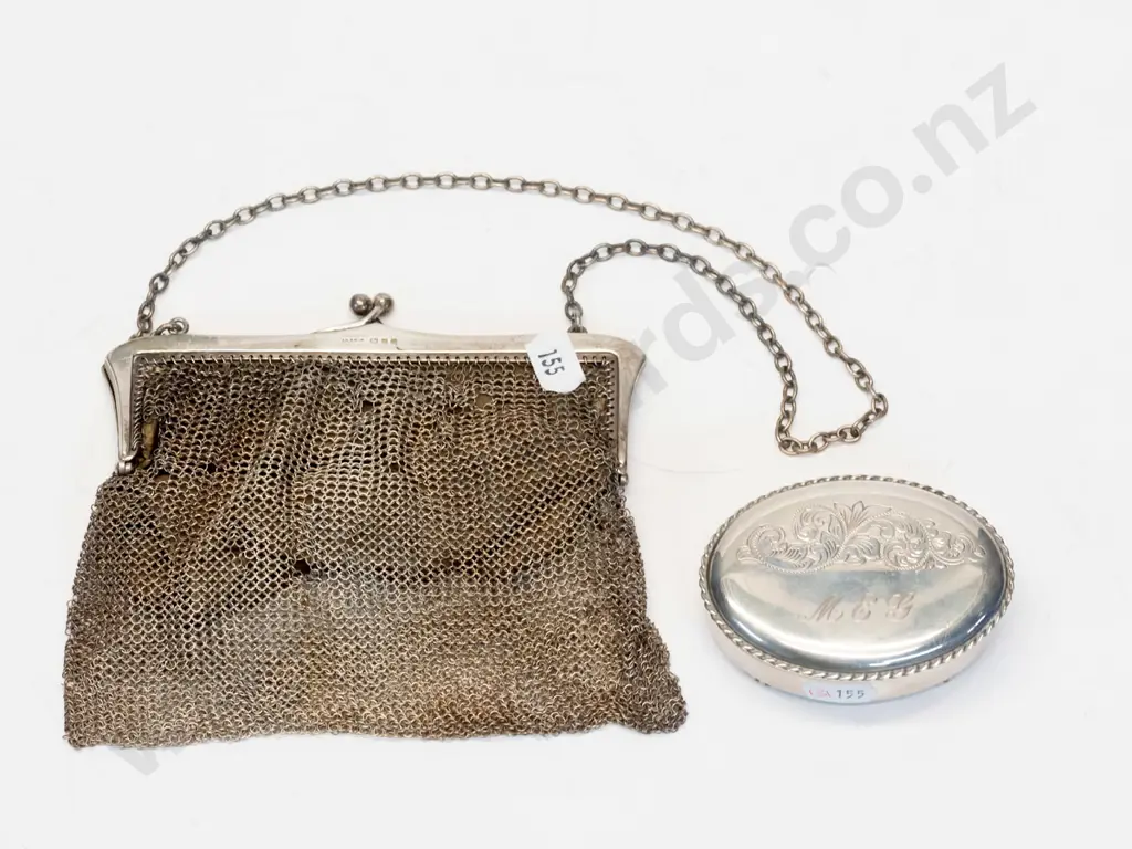 small silver trinket box stamped stg sil & silver mesh purse [some holes in mesh] stamped lion, shield,d Image 1++