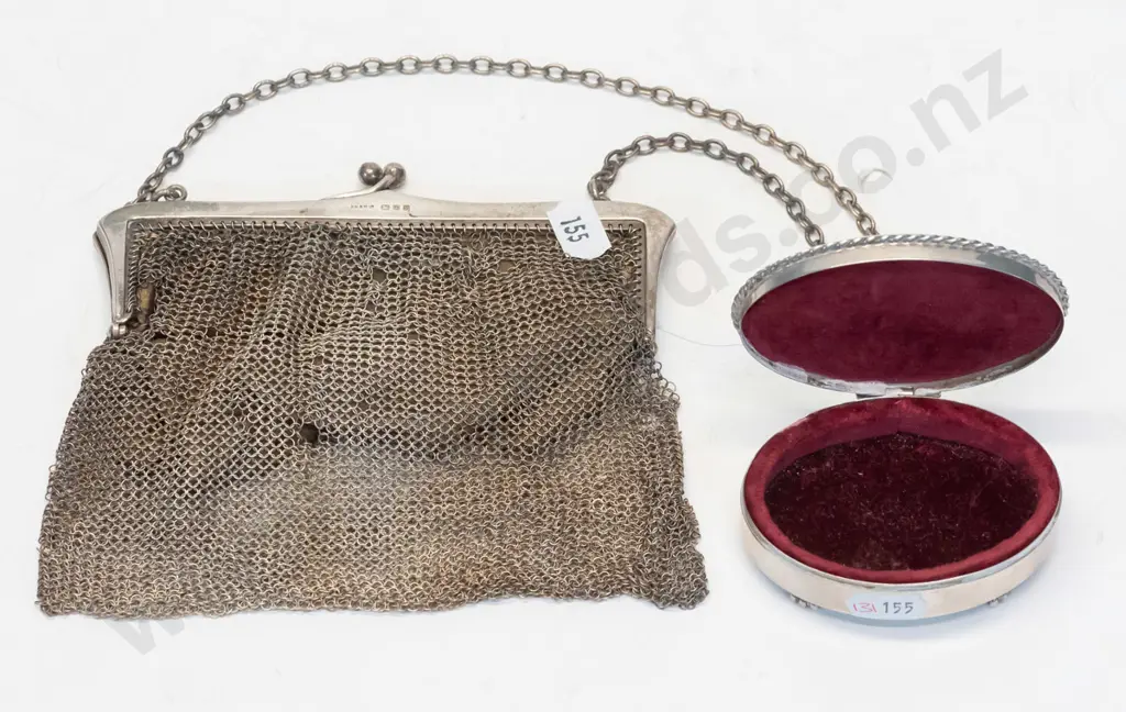 small silver trinket box stamped stg sil & silver mesh purse [some holes in mesh] stamped lion, shield,d Image 1++