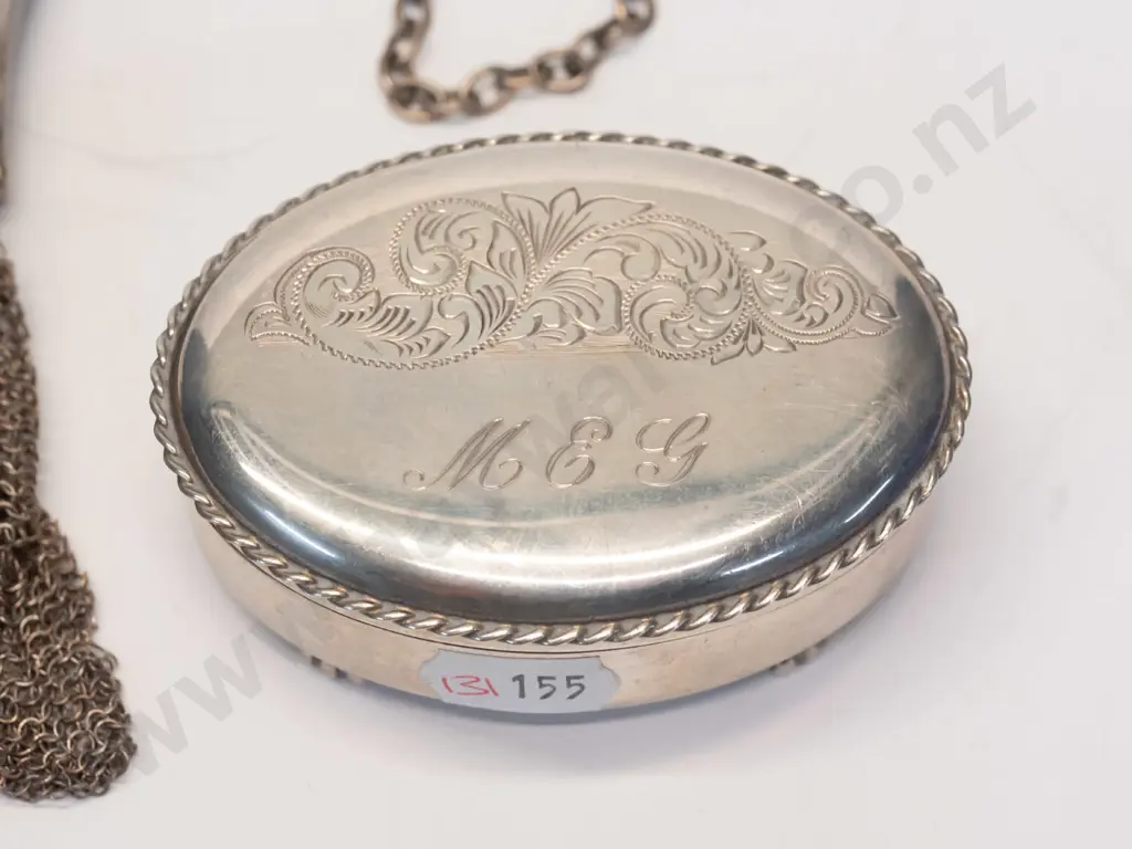 small silver trinket box stamped stg sil & silver mesh purse [some holes in mesh] stamped lion, shield,d Image 1++