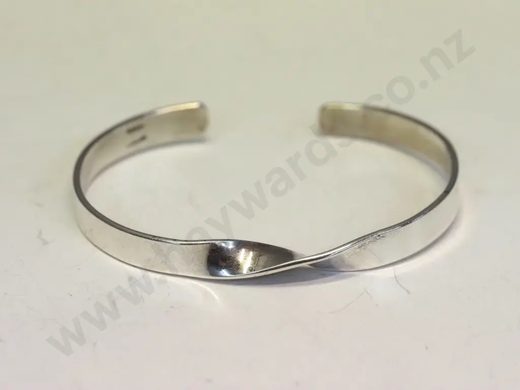 silver cuff bangle stamped Parker sterling Image 1++