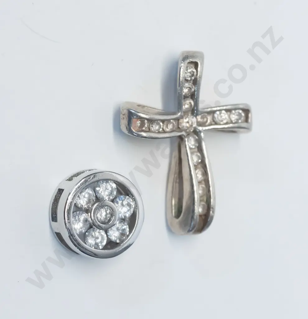 silver-cz cross pendant & silver-cz charm both stamped 925 Image 1++