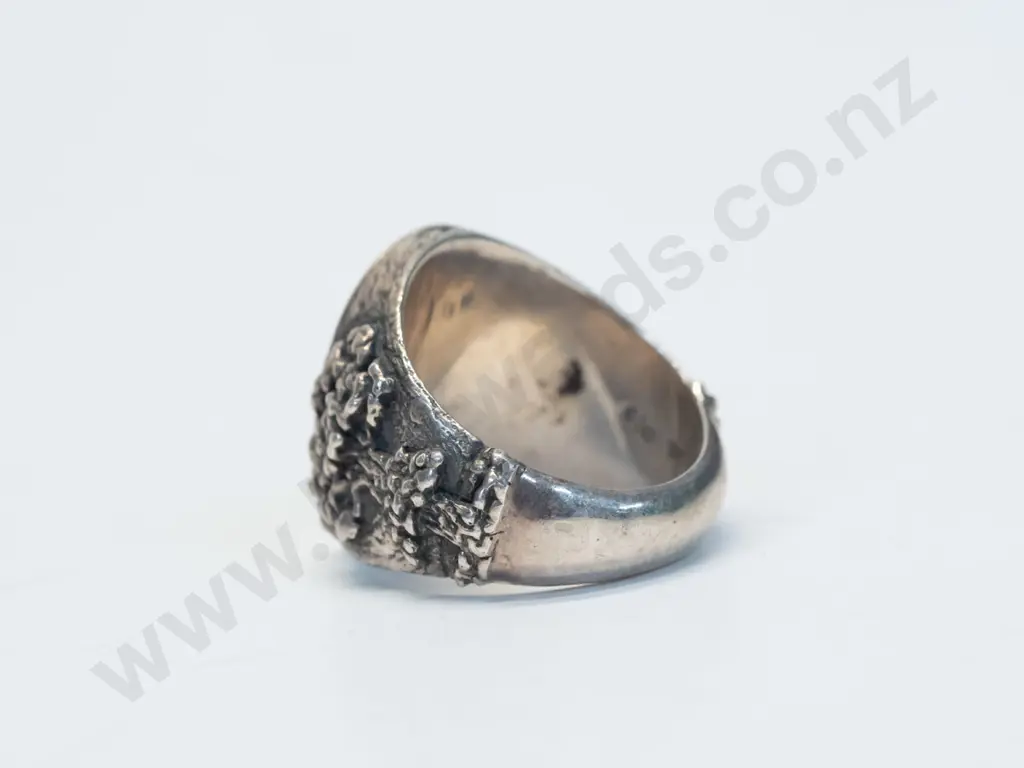 heavy silver ring with atomic bomb & trees on bridge stamped 925 Image 1++