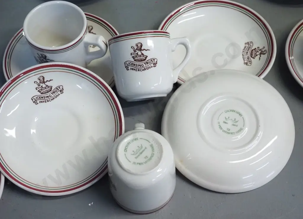 large quantity of Crown Lynn espresso cups & saucers with Invercargill Licensing Trust logo - 40 cups & 18 saucers Image 1++