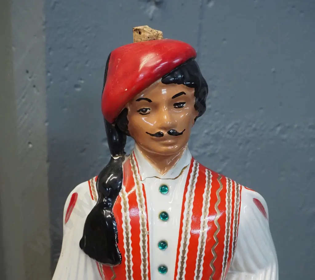pair of Italian ceramic figural decanters - Metaxa / Ouzo female H470 and male has repair to neck Image 1++