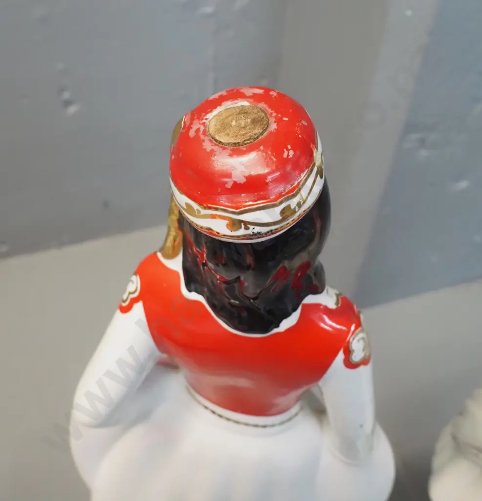 pair of Italian ceramic figural decanters - Metaxa / Ouzo female H470 and male has repair to neck Image 1++