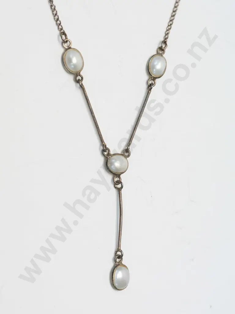 silver pearl drop necklace stamped 925 Image 1++