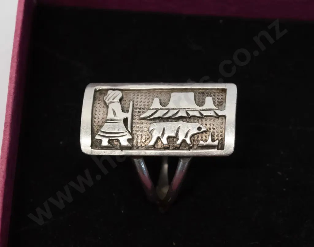 silver ring with girl scene stamped sterling Image 1++