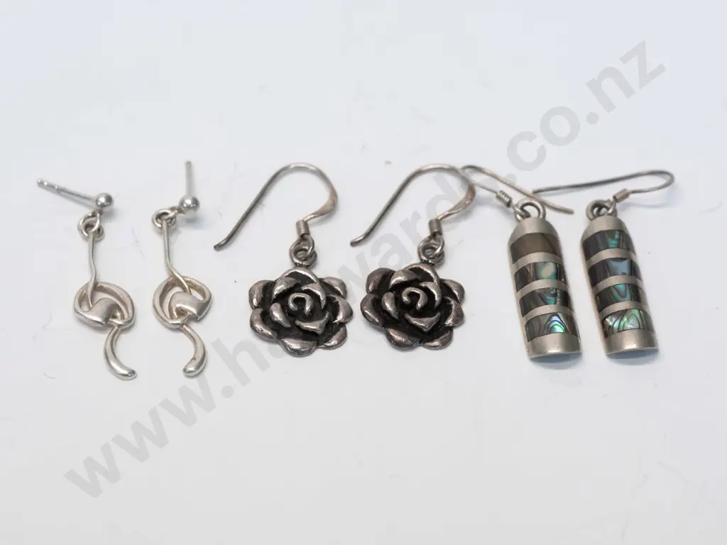 3 pairs of silver earrings  all stamped 925 Image 1++