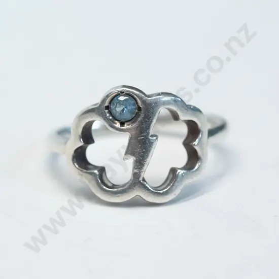silver ring with light blue stone stamped 925