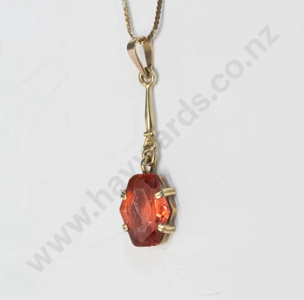 gold amber drop necklace chain stamped 14k Italy Image 1++