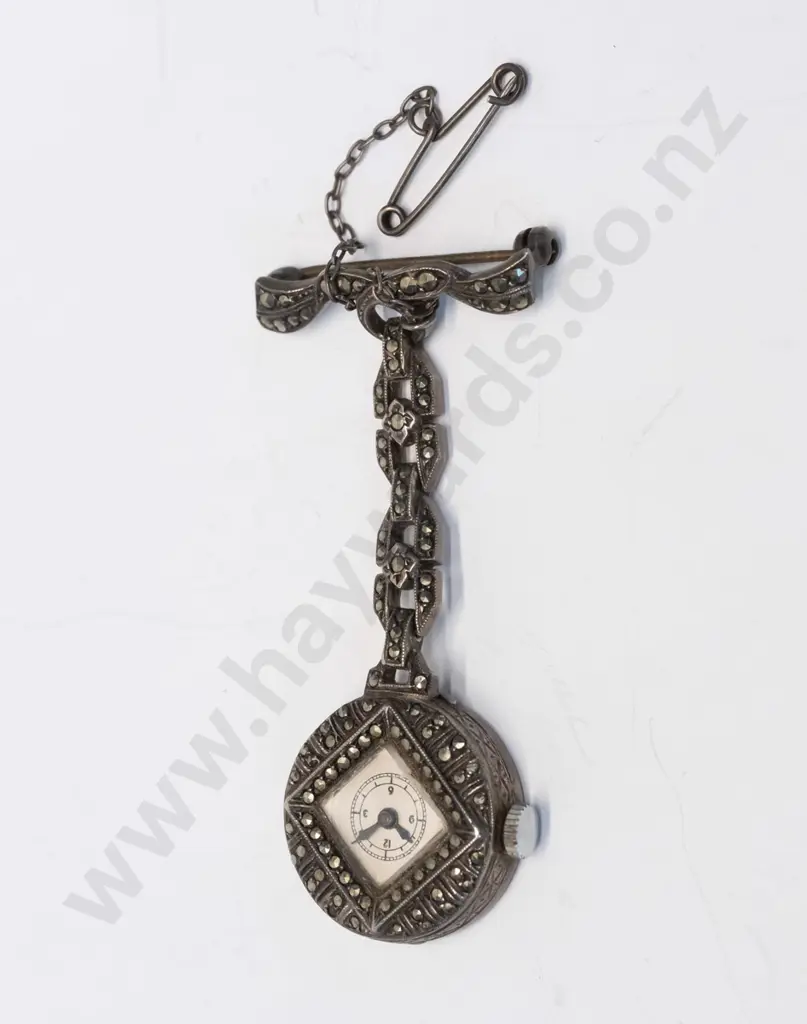 silver marcasite brooch watch stamped 925 Image 1++