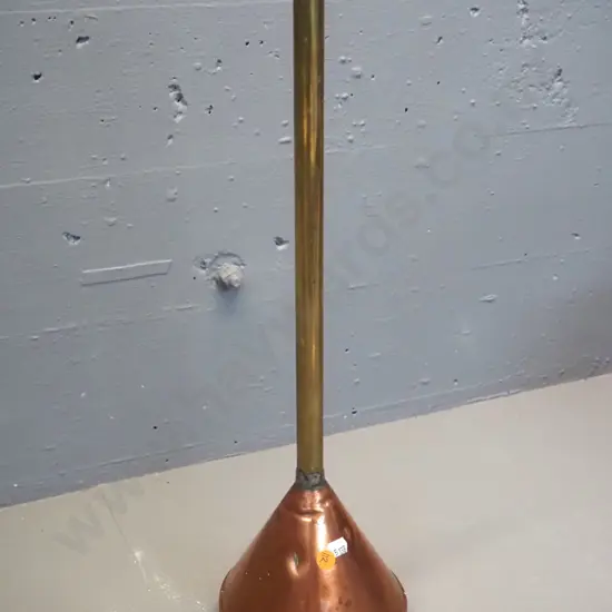 vintage copper and brass long-stemmed funnel - has had repair, slight dents L-520 D-150 at rim