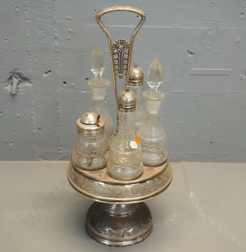 vintage silver plated 5-piece condiment set - stand marked Roger & Smith Meriden CT USA H-410 Image 1++