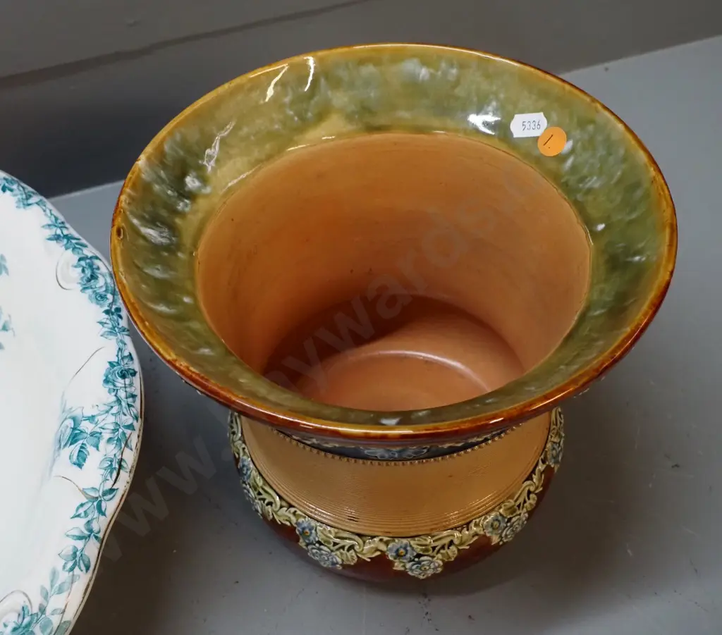 vintage Doulton Lambeth relief pattern jardiniere H200 D225 and a Johnson Bros. Flora pattern washbowl Image 1++