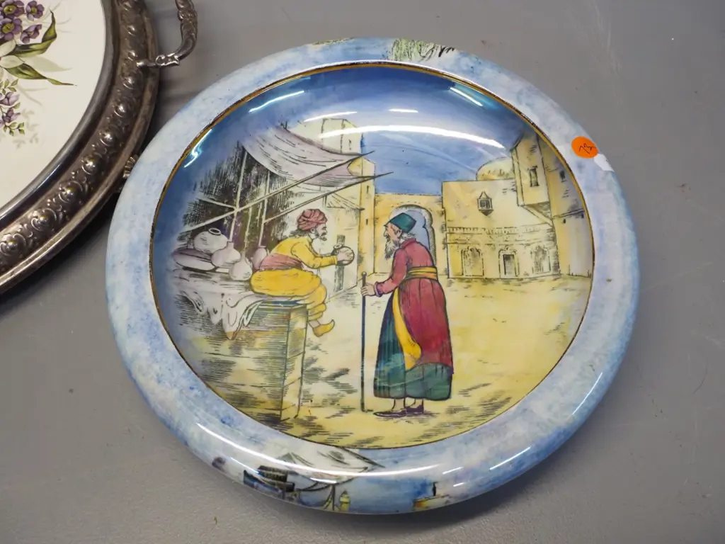 Grimwades 'Glimpses of the East' lustre glaze float bowl D260 & a vintage porcelain and plated rim tray - 1 handle loose Image 1++