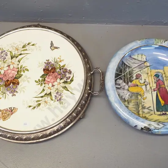 Grimwades 'Glimpses of the East' lustre glaze float bowl D260 & a vintage porcelain and plated rim tray - 1 handle loose