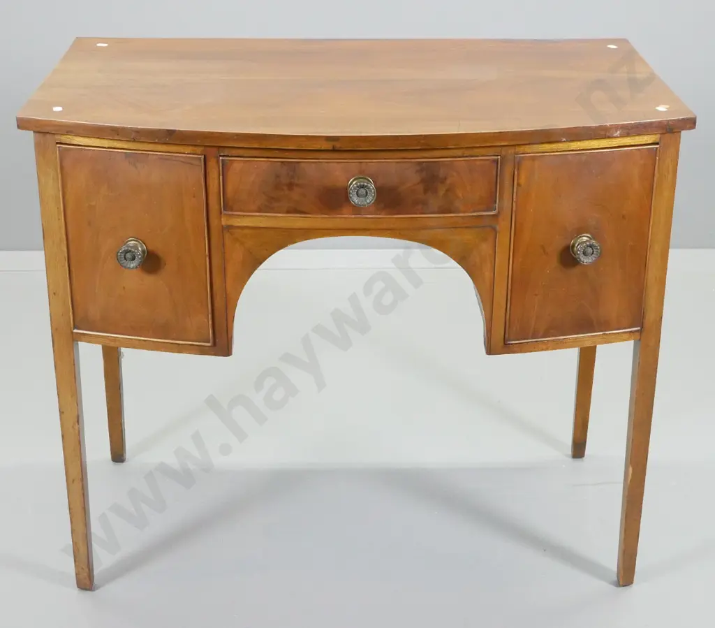 mahogany deco style bow-front 3-drawer dressing table / writing desk H770 W920 D545 Image 1++