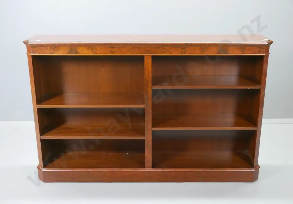 reproduction large burr walnut & mahogany bookcase w/4 adjustable shelves H-980 W-1545 D-290 Image 1++