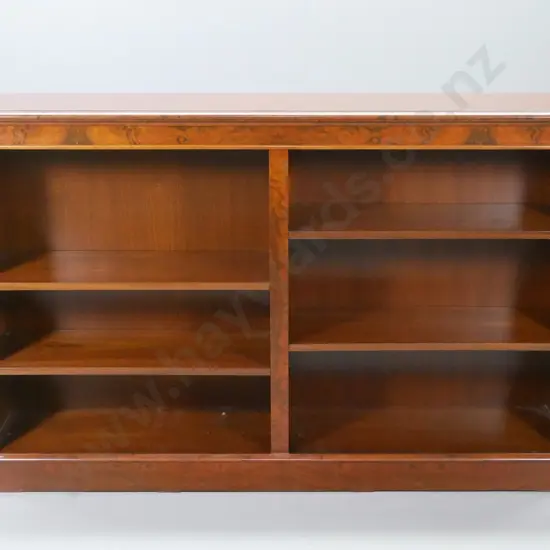 reproduction large burr walnut & mahogany bookcase w/4 adjustable shelves H-980 W-1545 D-290