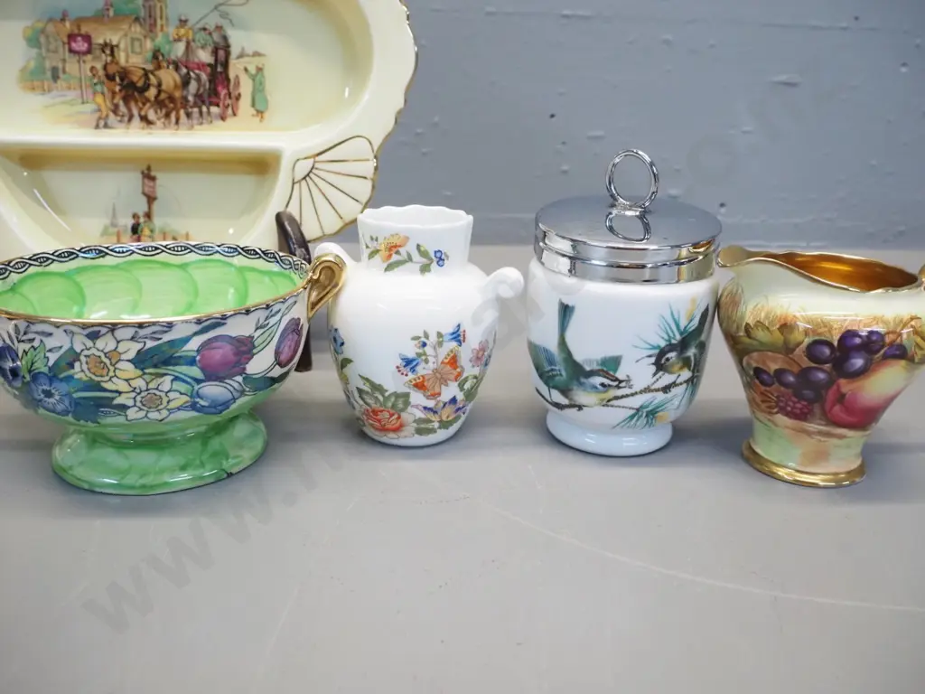 English china items - Doulton cup, saucer, plate, Royal Albert trio, Aynsley vase & Orchard Gold jug, Royal WInton Image 1++