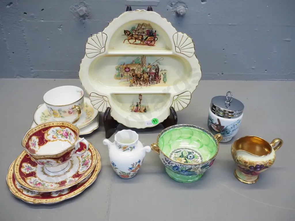 English china items - Doulton cup, saucer, plate, Royal Albert trio, Aynsley vase & Orchard Gold jug, Royal WInton Image 1++