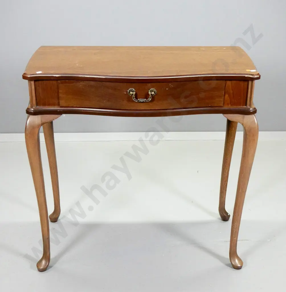 reproduction mahogany cab-leg hall table, one drawer w/brass drop handles, some scratches on top H740 W760 D390 Image 1++