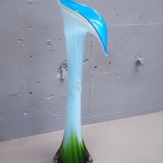 art glass turquoise and green Jack-in-the-pulpit vase H410