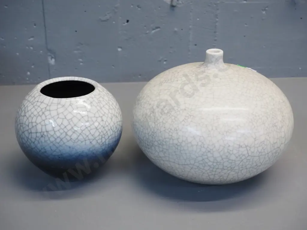 2 Danny Moorwood studio pottery crackle glaze vases - larger is H-190 D-220 Image 1++