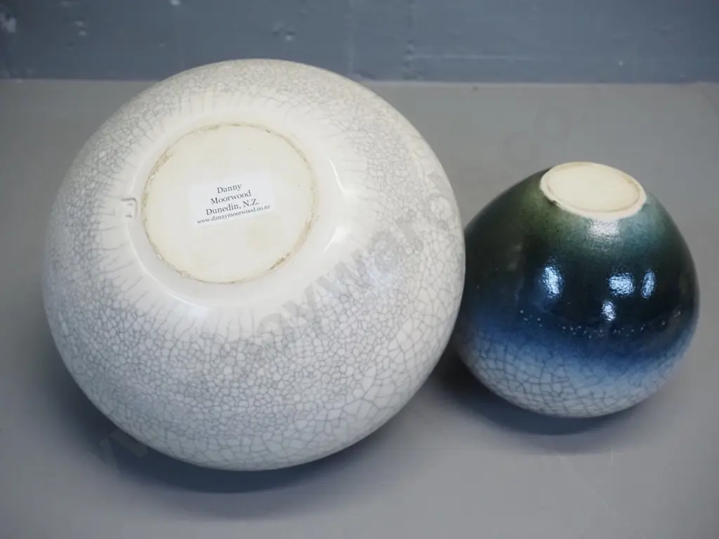 2 Danny Moorwood studio pottery crackle glaze vases - larger is H-190 D-220 Image 1++