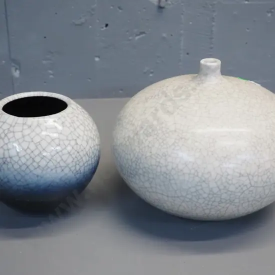 2 Danny Moorwood studio pottery crackle glaze vases - larger is H-190 D-220