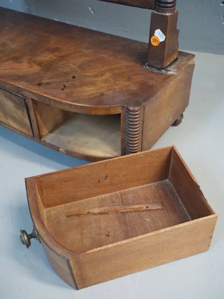 vintage 3-drawer cheval dressing table mirror in restorer's condition - desilvering, missing veneer, centre drawer stuck Image 1++