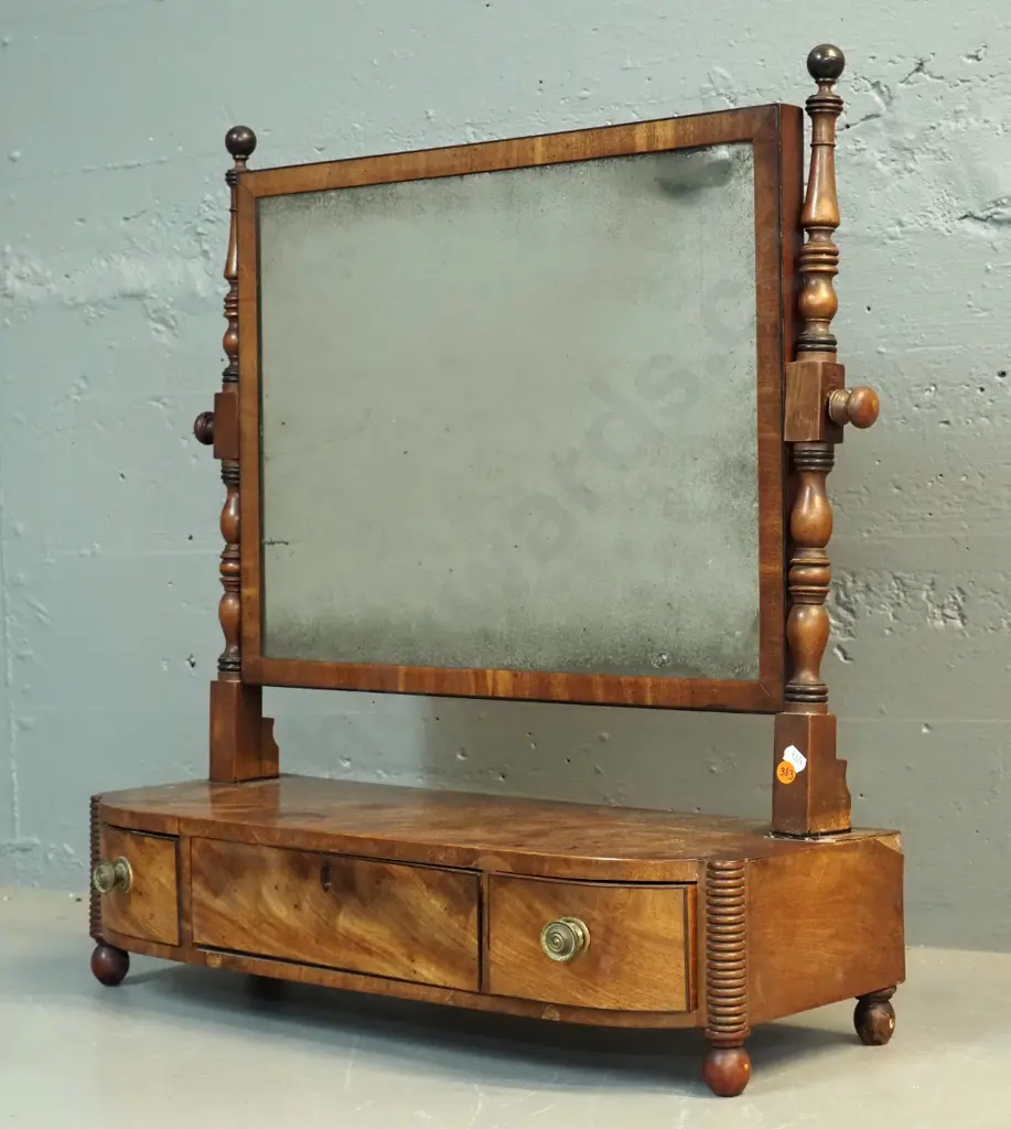 vintage 3-drawer cheval dressing table mirror in restorer's condition - desilvering, missing veneer, centre drawer stuck Image 1++