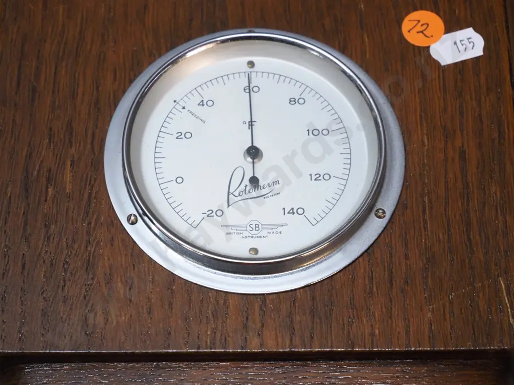 oak cased deco style wall barometer / thermometer - SB England, thermometer marked Rototherm - scratches to polish Image 1++