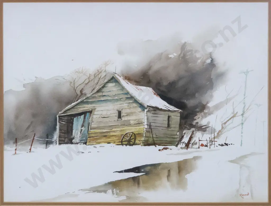J K Reed - framed watercolour "Old Barn Havelock" H-350 W-460 Image 1++