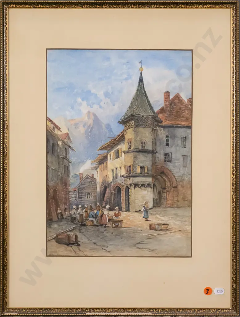 CB - framed watercolour -street  scene H-350 W-240 Image 1++